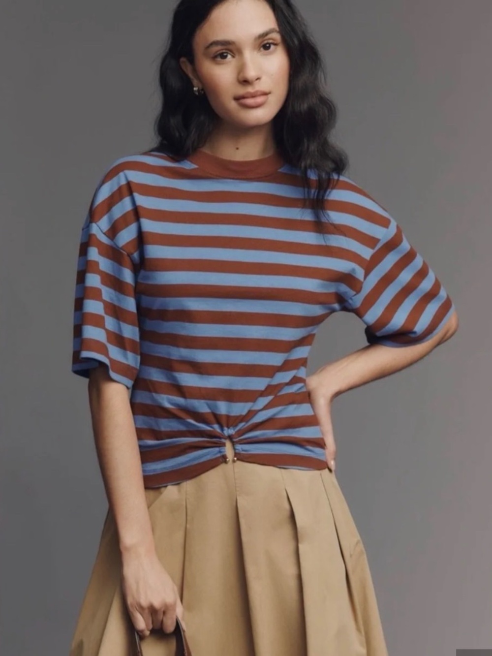 Anthropologie Cotton Hardware Tee in Blue/Brown Size S